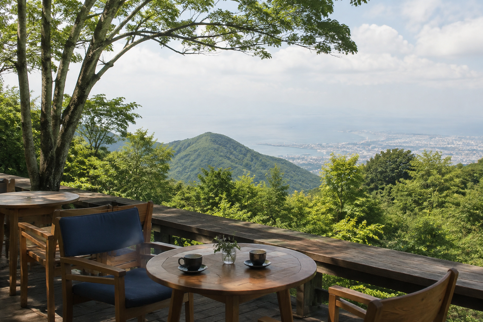 緑と海を望む山のテラスのイメージ